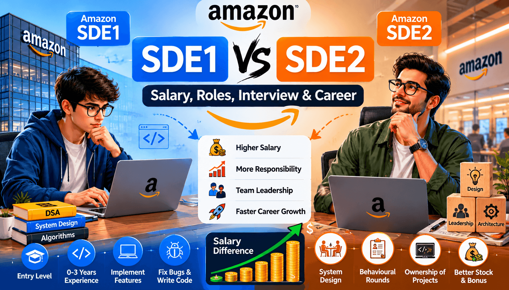 Read more about the article Amazon SDE2 vs SDE1: Key Differences, Salary and Career Growth